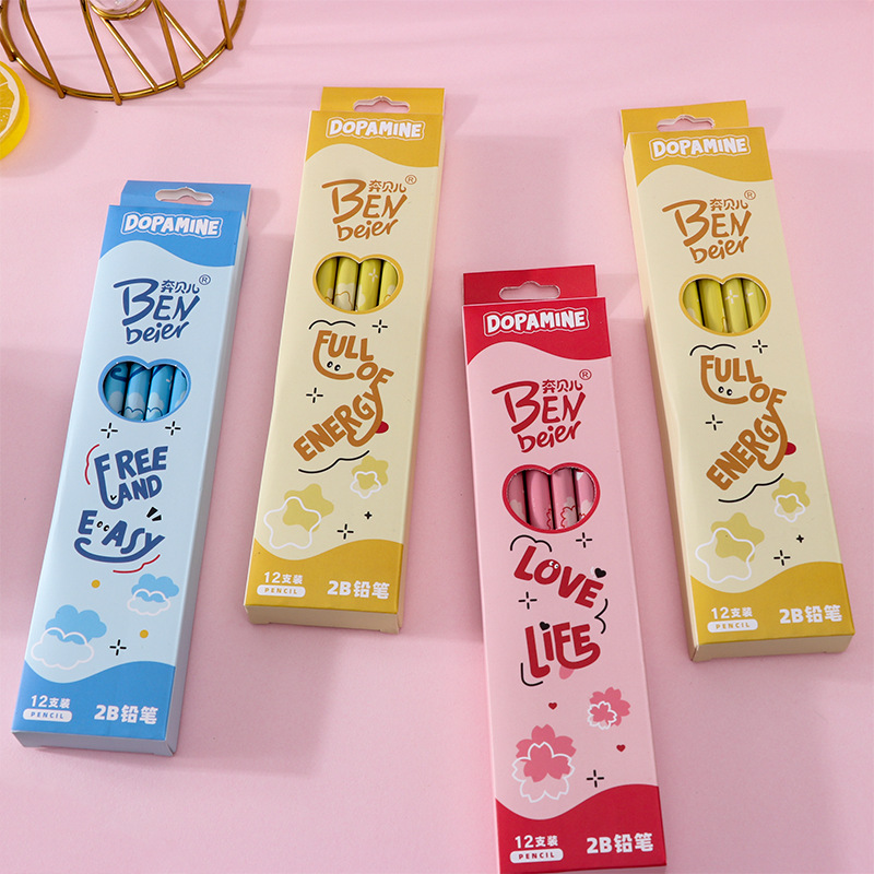 卡通高颜值铅笔12支盒装2b铅笔学生儿童绘画带橡皮头文具用品批发详情5