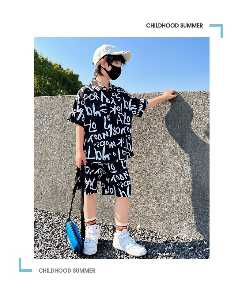 Niño vestido de verano manga corta blusa conjunto 2025 nuevo trendy grande niño dos piezas niño frito street sport pic 19
