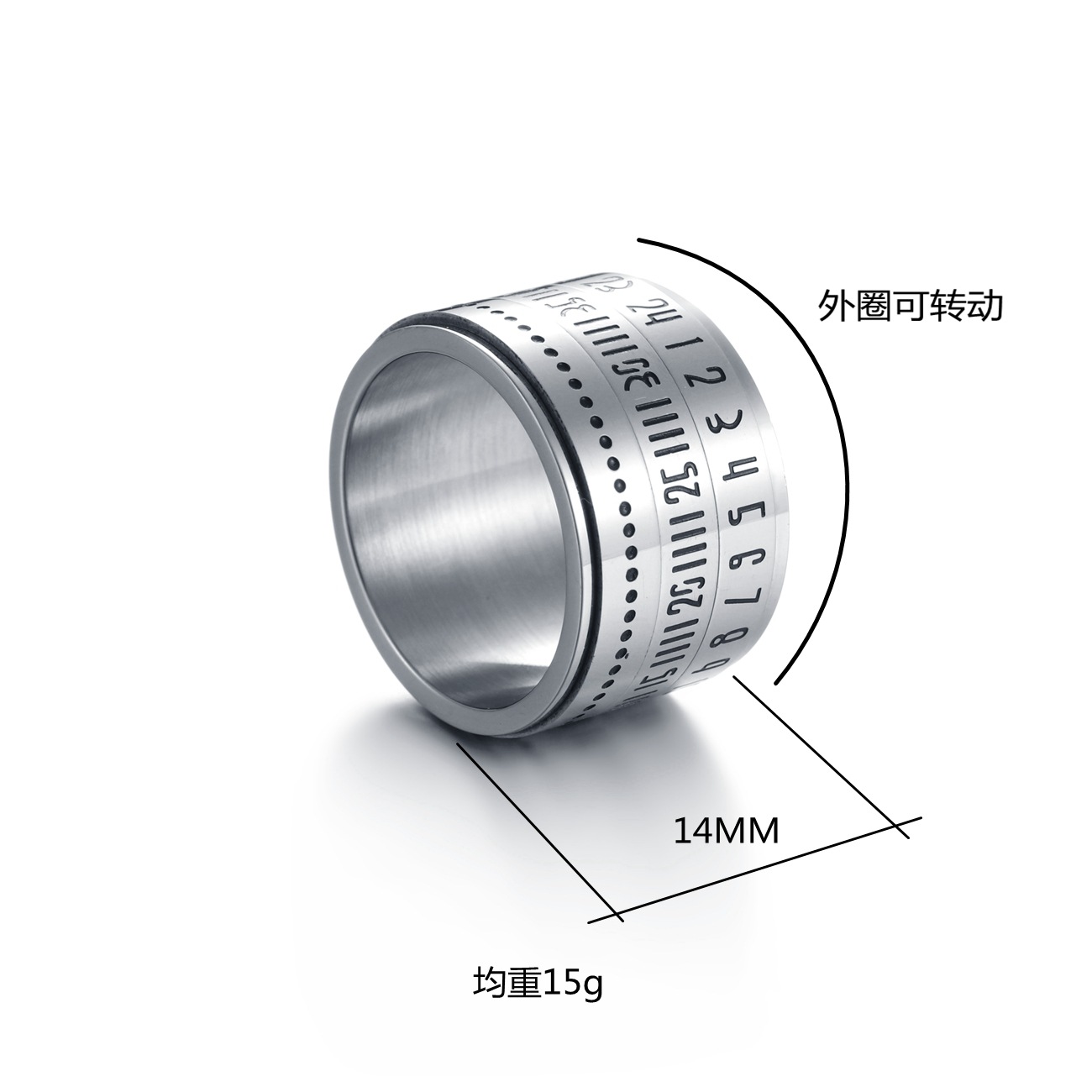 Cross-border amazon new arrival titanium steel arabic numbers turn turn ring tide men turn ring en stock al por mayor pic 2