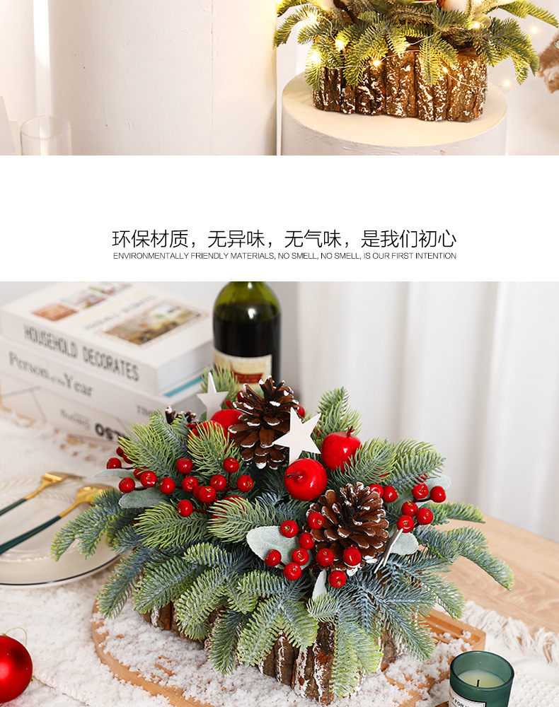 亚马逊圣诞节装饰品原木桶小圣诞树礼物套餐桌面摆件道具场景布置详情12
