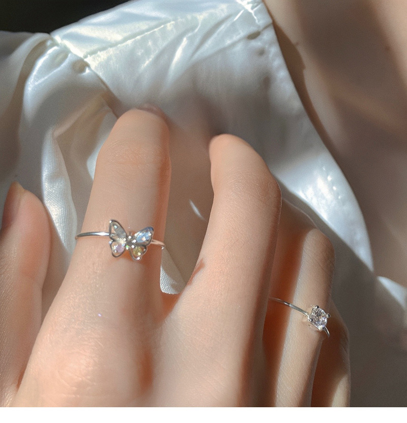 蝴蝶戒指女夏季氛围感镶嵌彩锆指环日常简约彩色梦蝶食 指戒开口详情3