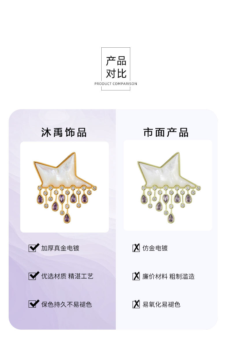 Original design natural mother-of-pearl star raindrop brooch, fashionable, light luxury, dynamic design, delicate and versatile brooch pic 20