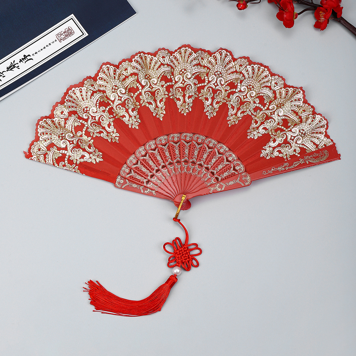 中式祥云纹古风折扇塑料舞蹈中国风折叠扇子厂家直销详情13