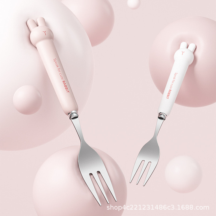 高颜值304不锈钢便携餐具套装可爱兔子勺叉筷子儿童叉勺三件套详情15