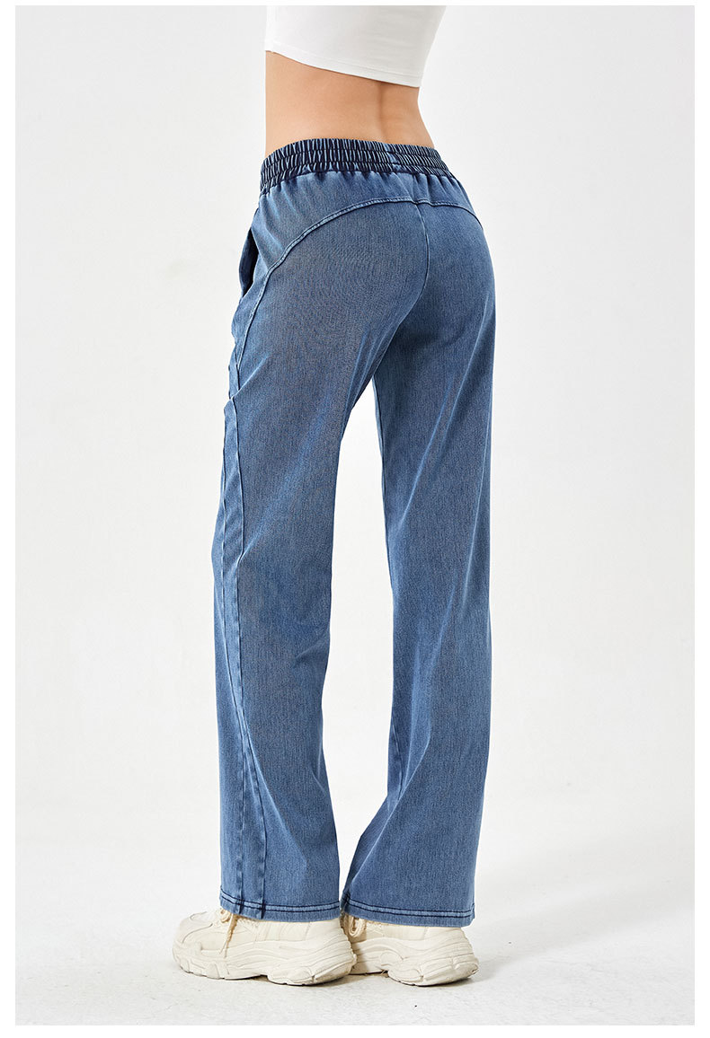 New autumn and winter high-waisted loose and versatile jeans for women, tall, elastic and slimming, double-pocket elastic sports and fitness casual pants pic 22