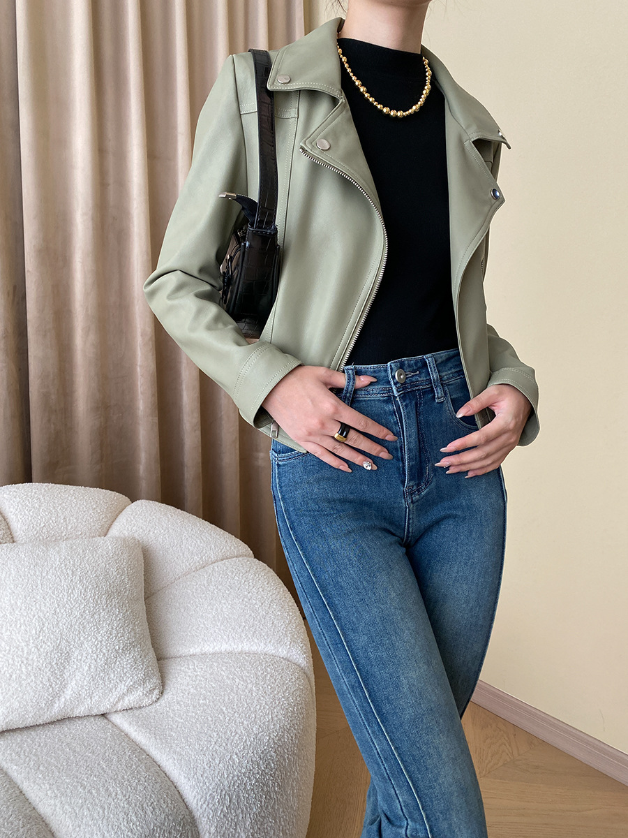 司南 时髦斜门襟拉链设计感 超模机车风皮衣夹克外套高级 SN4227详情32