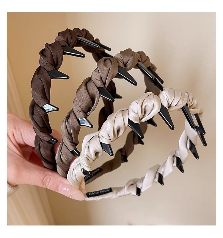 韩系缎面高颅顶发箍日常外戴洗脸头箍高级感带齿防滑压发发卡发饰详情4