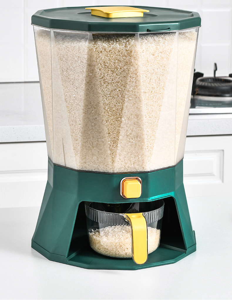Kitchen classified rotating rice bucket, grain and cereal compartments, press-sealed jar, household moisture-proof and insect-proof plastic rice storage bucket pic 12