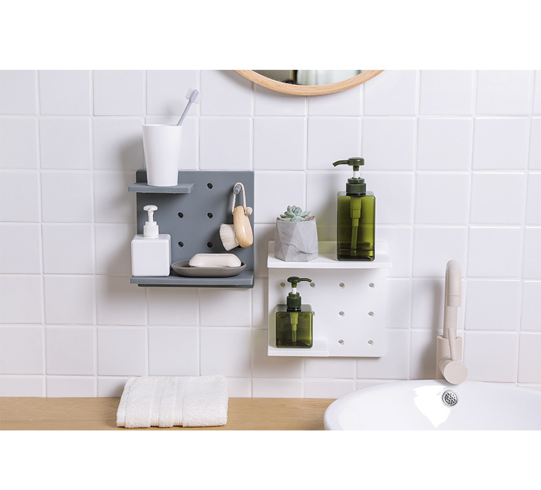 Simple plastic perforated board set for living room, kitchen, wall, bedroom storage, wall partition, and home wall-mounted storage rack pic 4