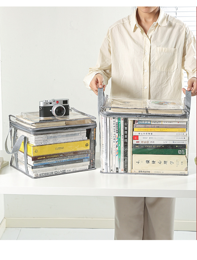 Foldable book box, student dormitory classroom book storage box, transparent waterproof household book organization and storage box pic 11