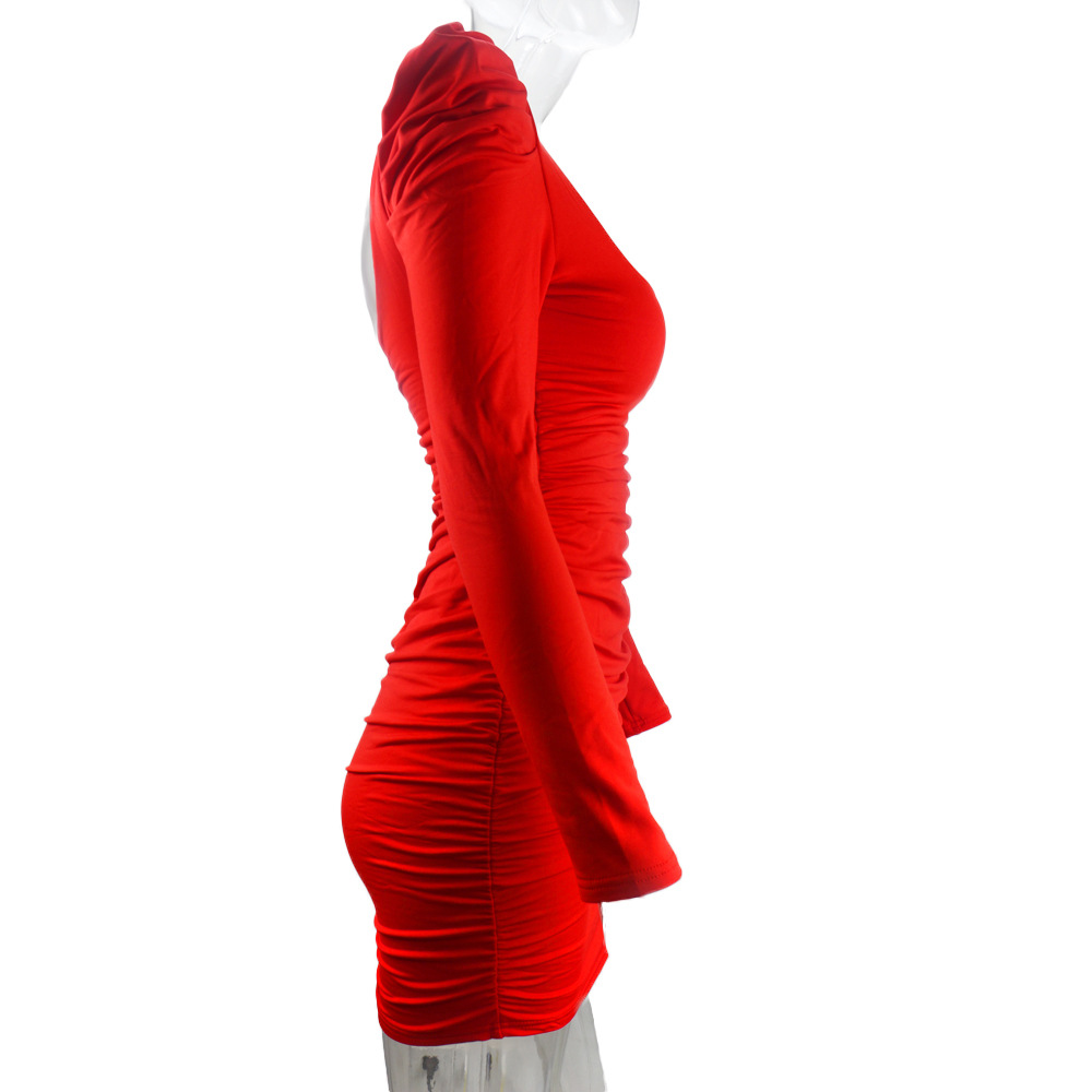 2025秋冬新款欧美女装包臀裙亚马逊跨境性感露背堆堆肩长袖连衣裙详情26