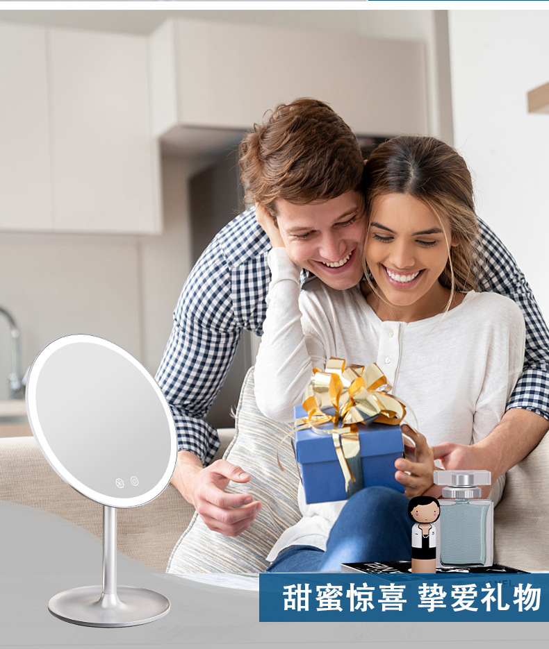 新款家用led化妆镜带灯梳妆台宿舍桌面台式美妆镜高清三色灯镜子详情9