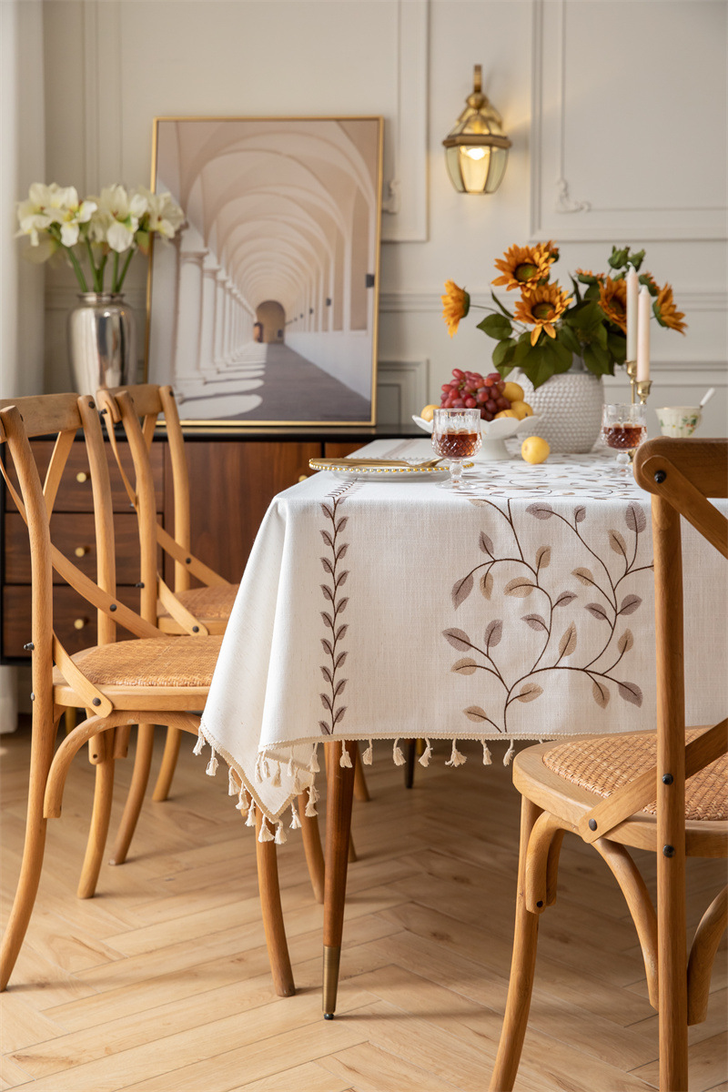 Amazon cross-border embroidered checkered flower tassel tablecloths, rectangular coffee tables, tablecloths and table coverings manufacturer embroidery pic 69