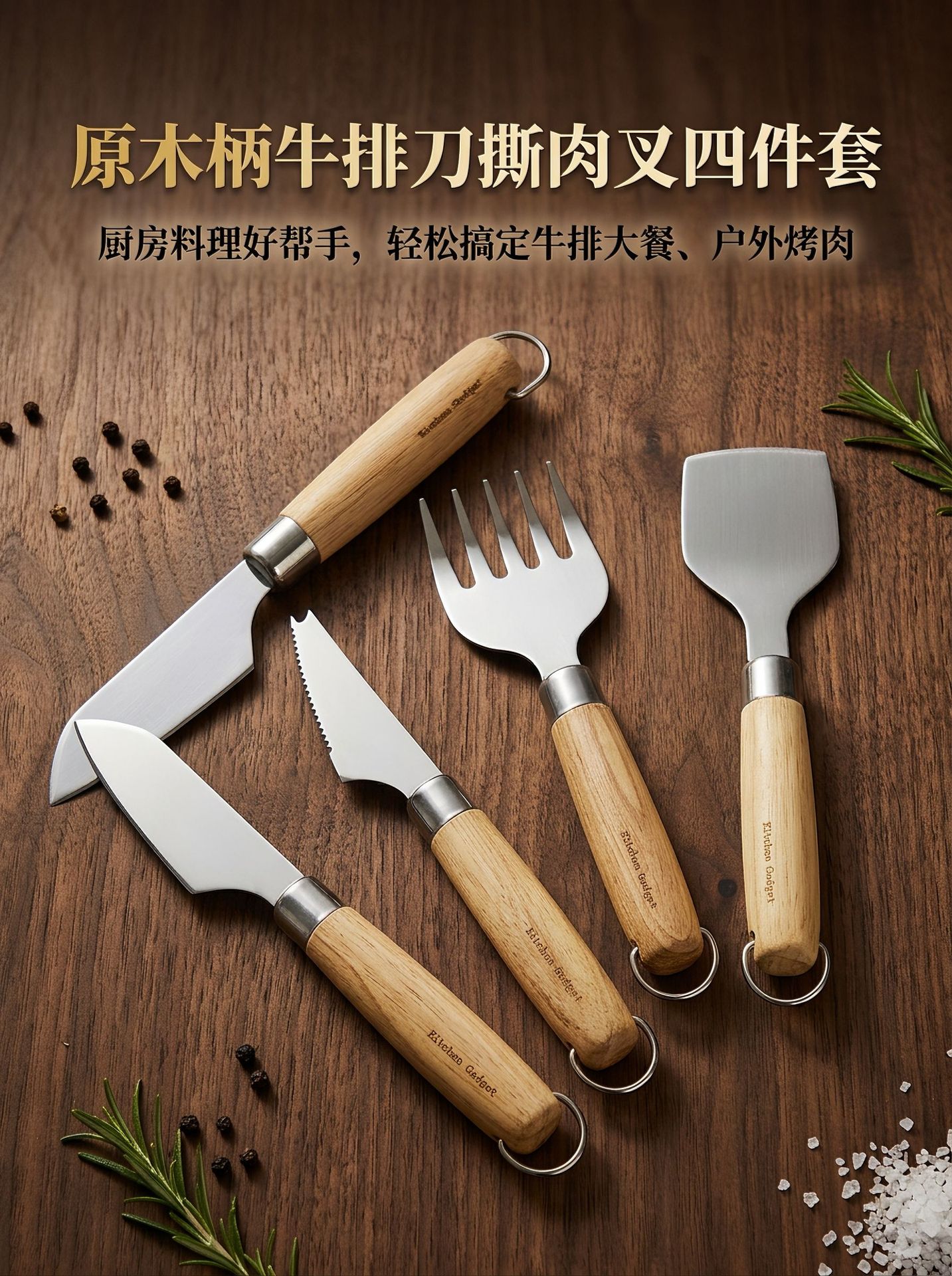 Wooden handle stainless steel cheese spatula, cheese knife, pizza knife, steak knife, meat tearing fork, kitchen baking tools pic 5