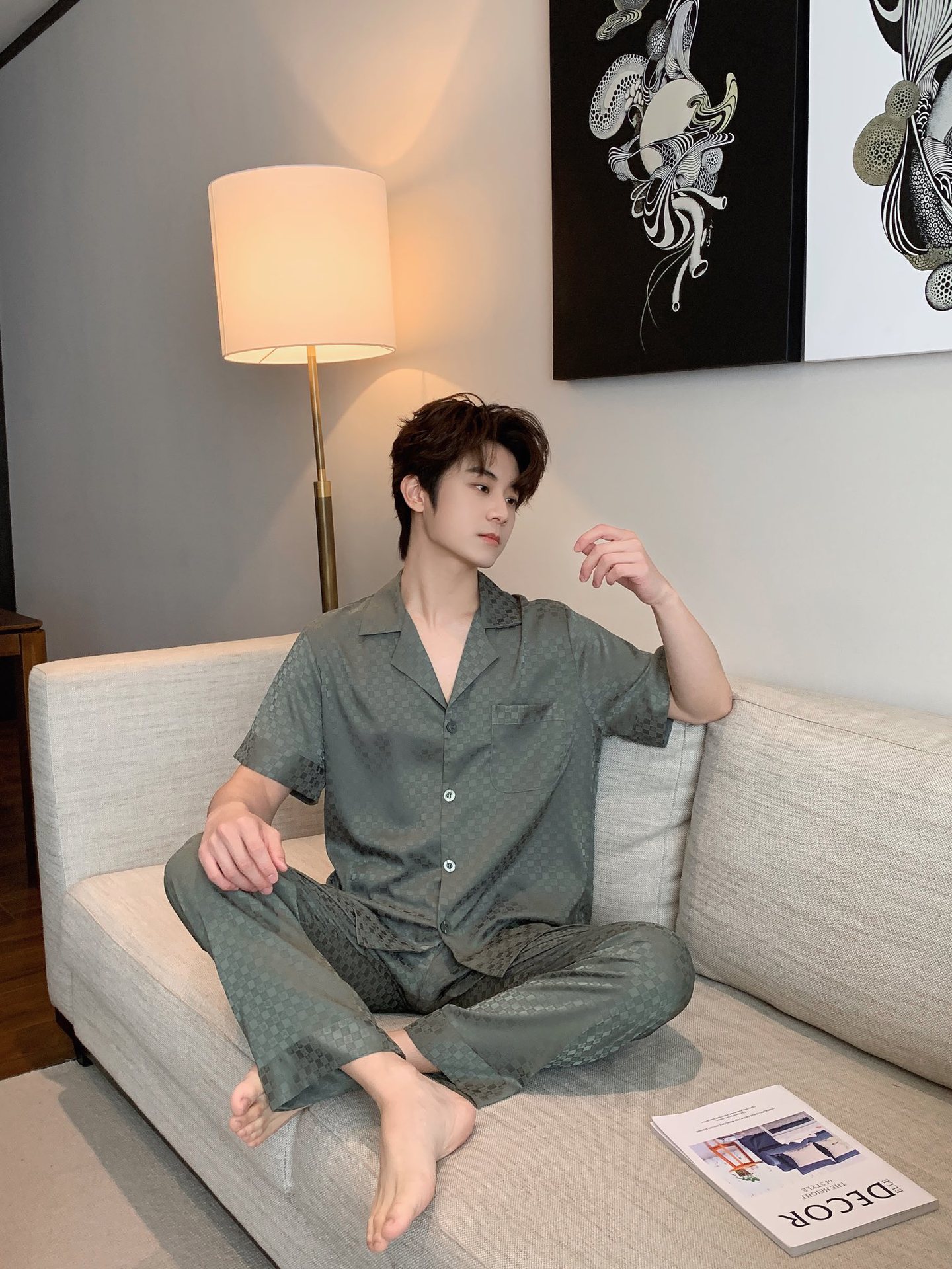 2025新款橄榄绿冰丝短袖男士家居服春意盎然舒适透气可外穿现货详情5