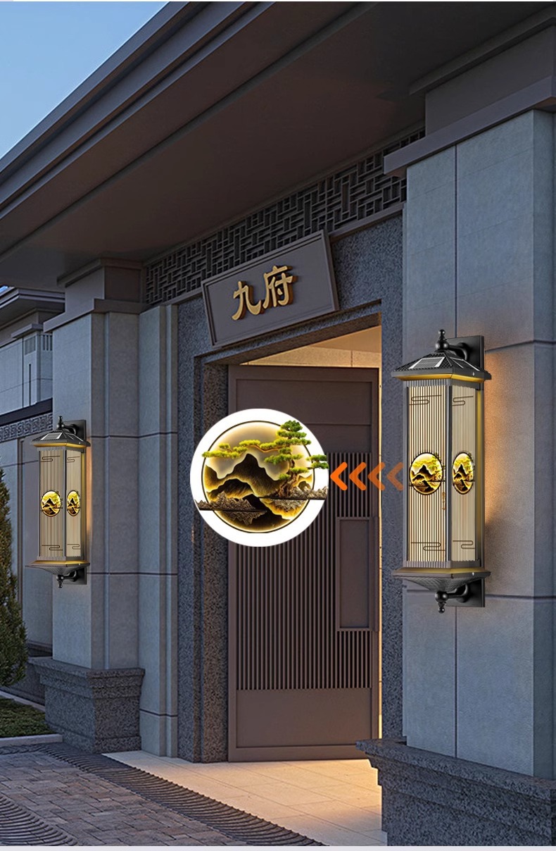 新中式户外壁灯太阳能防水别墅景观灯大门阳台走廊过道楼梯庭院灯详情16