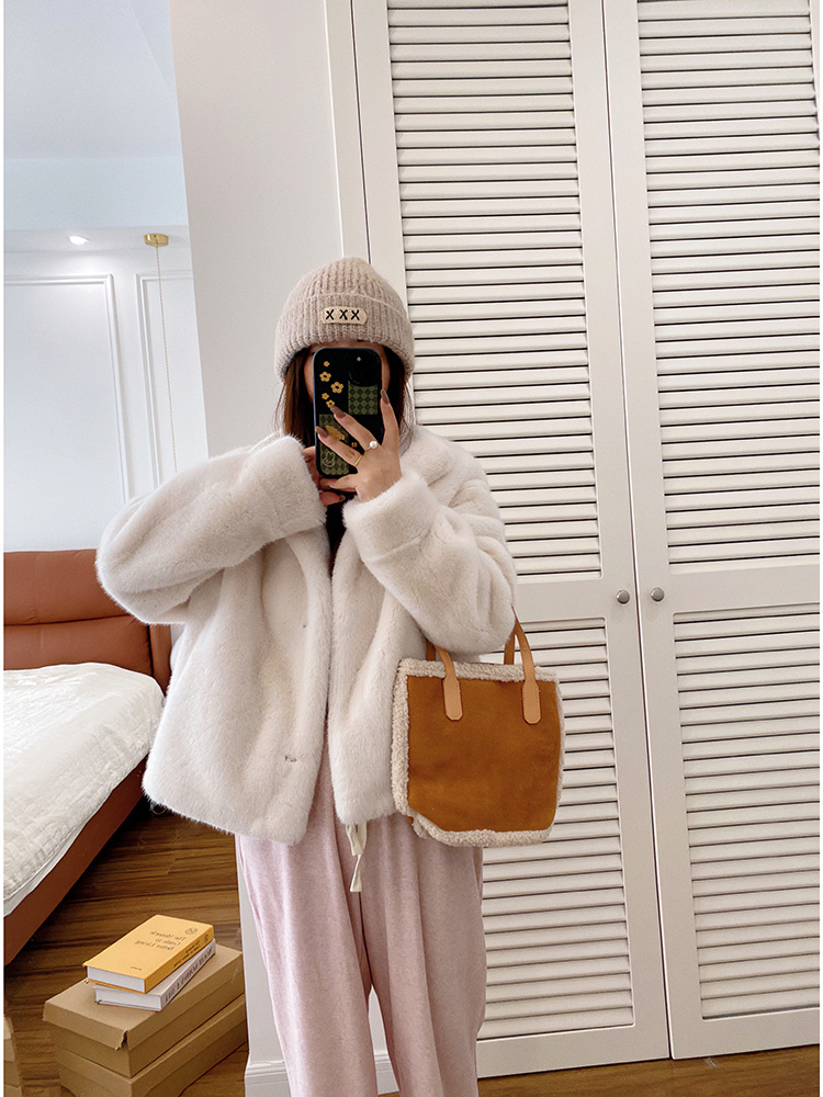 欧貂绒皮毛一体短款立领仿水貂毛外套环保皮草女秋冬新品通勤风详情42