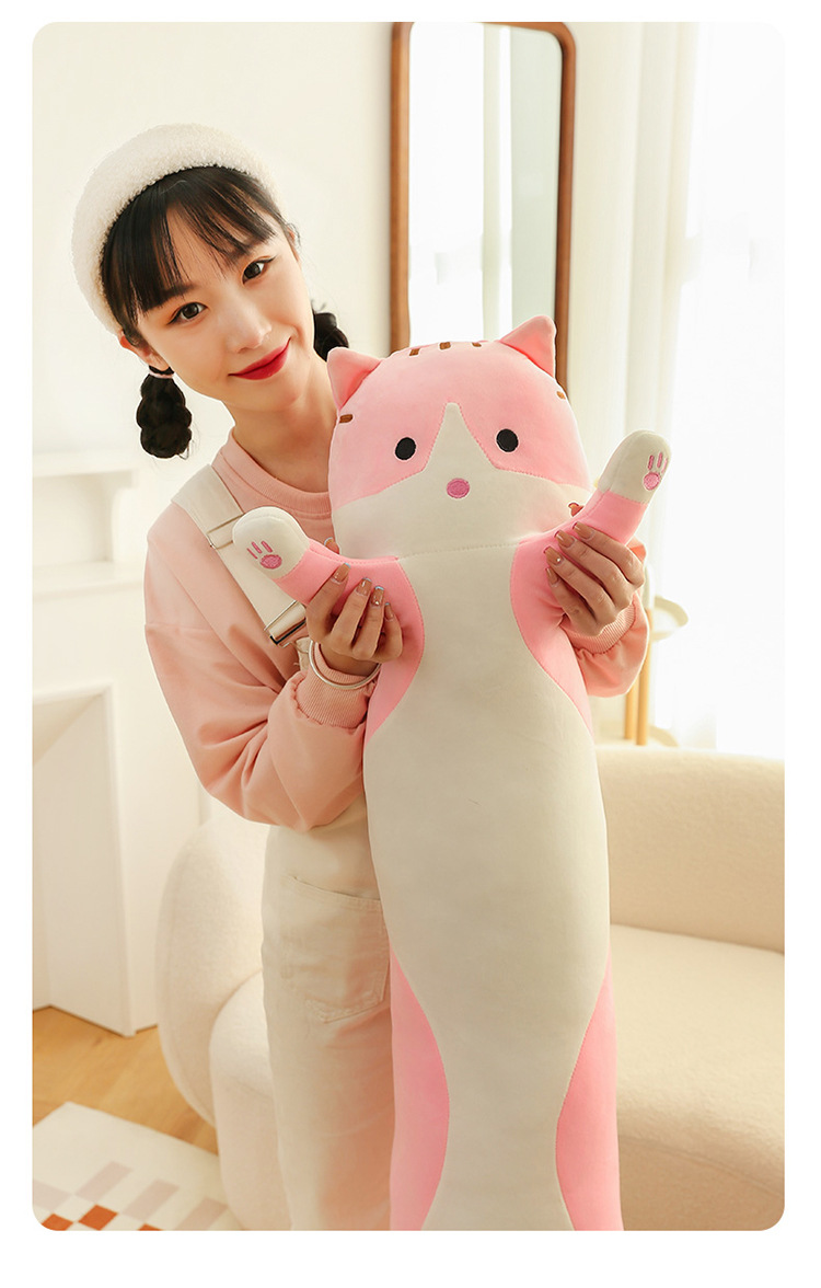 跨境长条猫胖款抱枕可爱猫咪动物公仔毛绒玩具安抚娃海外压缩包装详情21