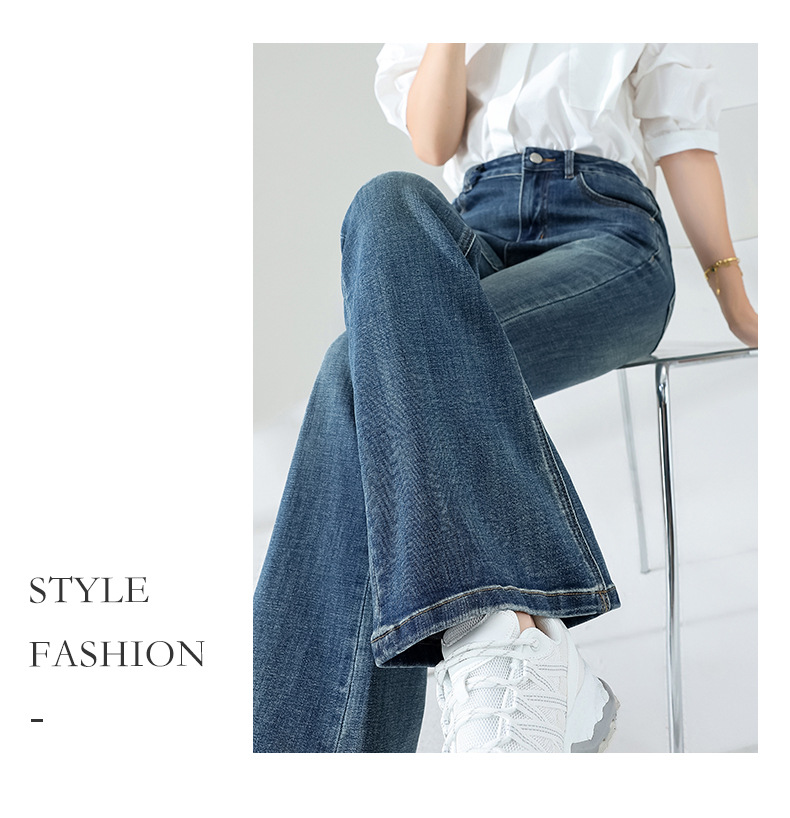 复古蓝微喇牛仔裤女秋季2025新款小个子高腰修身显瘦喇叭马蹄裤子详情11