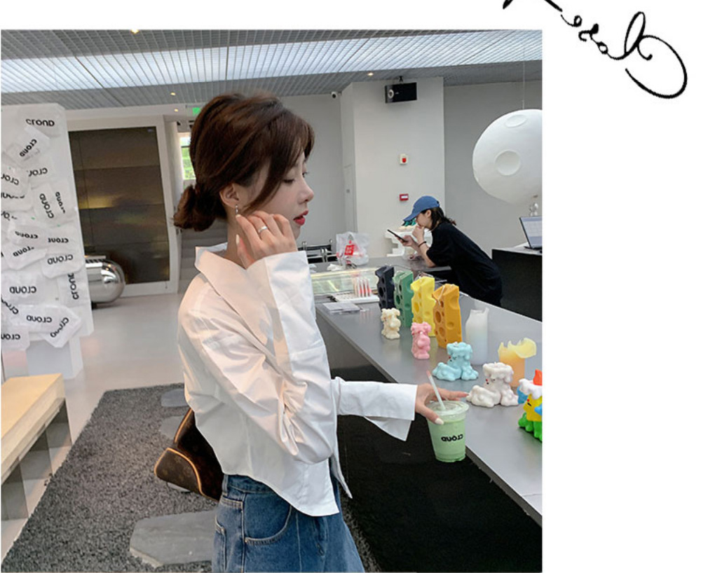 法式气质拉链白色衬衫女春季设计感短款别致上衣内搭打底长袖衬衣详情10