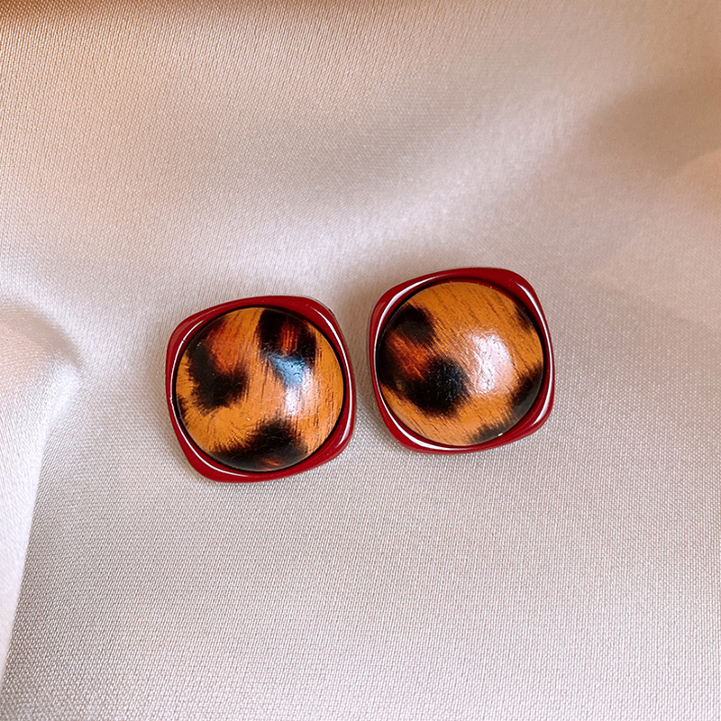 银针欧美复古皮革豹纹方形耳钉小众复古风耳环跨境气质高级感耳饰详情13