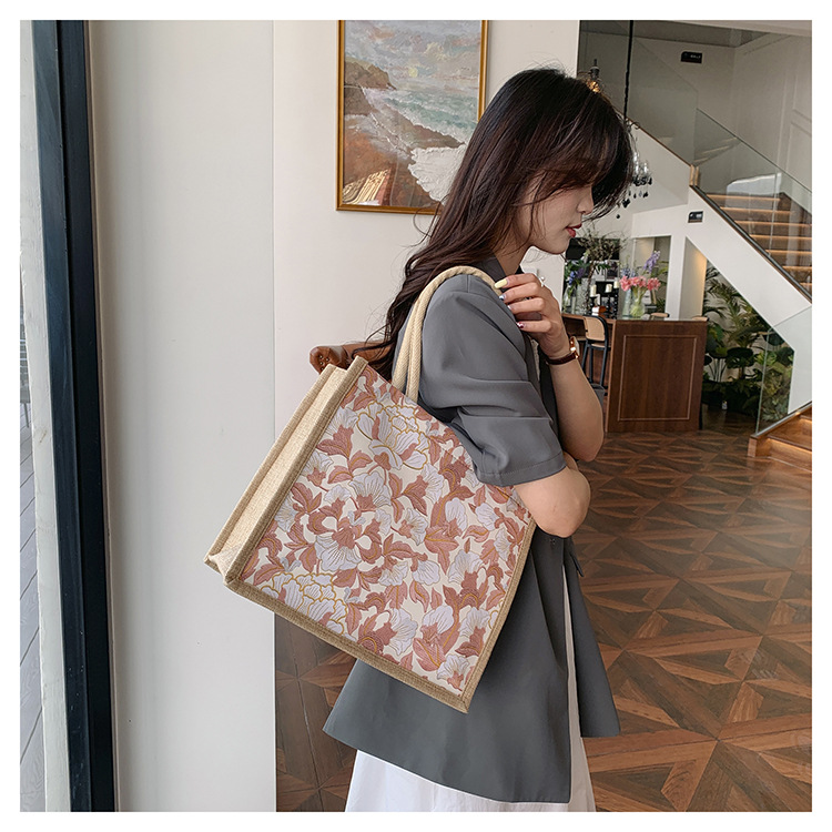 韩版文艺女包新款潮高颜值大容量棉麻时尚上班通勤手提袋便当包包详情38