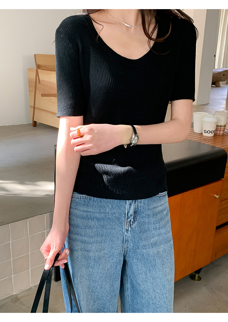 U领冰丝针织衫短袖女修身夏季基础短款T恤上衣2025新款详情45