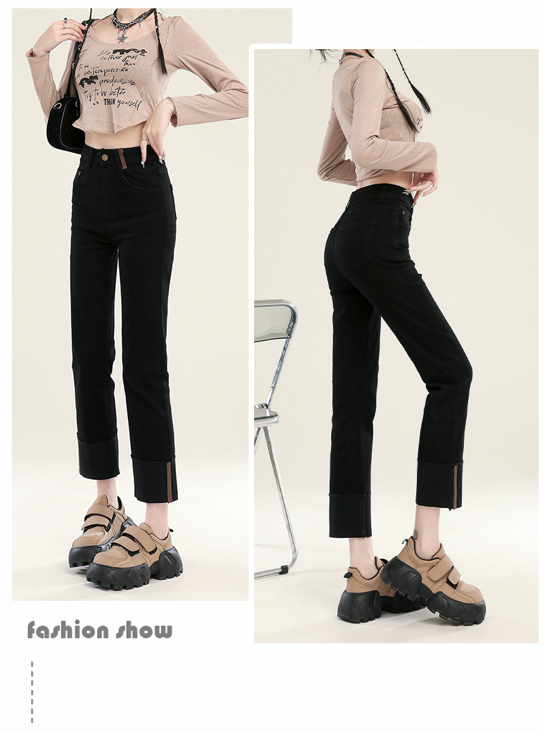 水泥灰卷边烟管牛仔裤女夏季2024新款高腰小个子九分法棍直筒裤子详情20