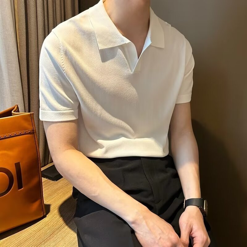轻熟风Polo衫男短袖夏季薄款冰丝t恤男士针织半袖打底衫韩版潮流详情1