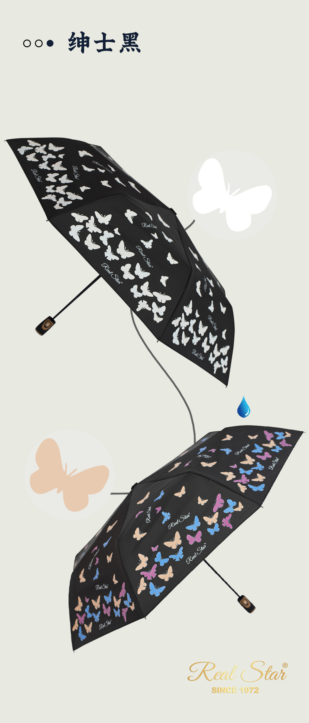 外贸新款遇水变色雨伞半自动三折伞下雨变颜色的雨伞出口批发详情13