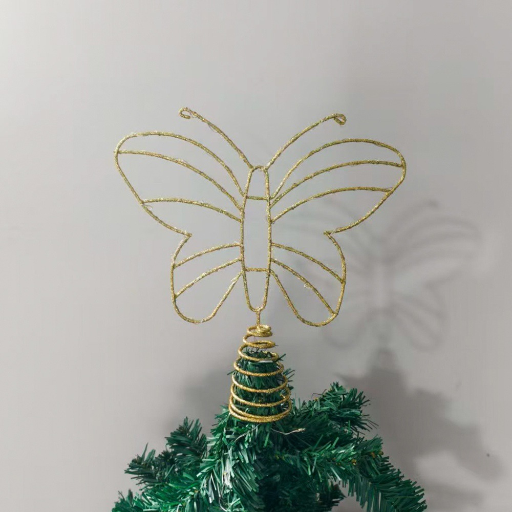 Cross-border new Christmas tree top star-sprinkled powder led illuminated butterfly iron art ornament Christmas tree decoration pic 3