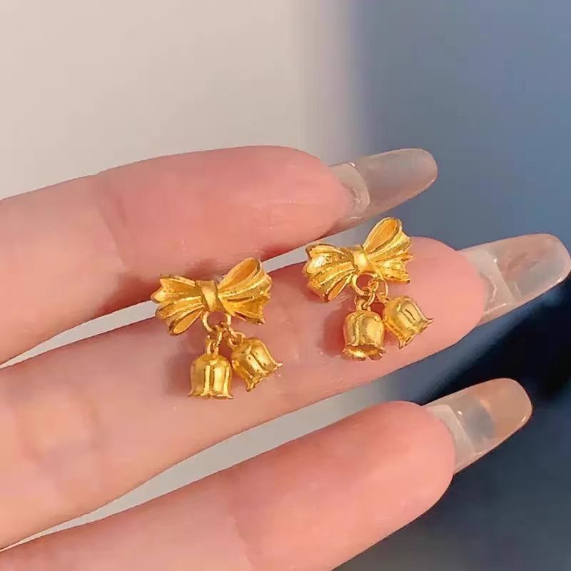 铜镀金在逃公主蝴蝶结铃兰花耳钉女时尚潮流高级感流行耳饰耳坠详情1