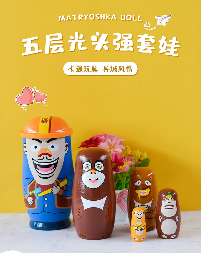 Russian Matryoshka five-layer bald Strong Matryoshka holwood ground painted decorative items painted wood handicrafts in stock pic 1