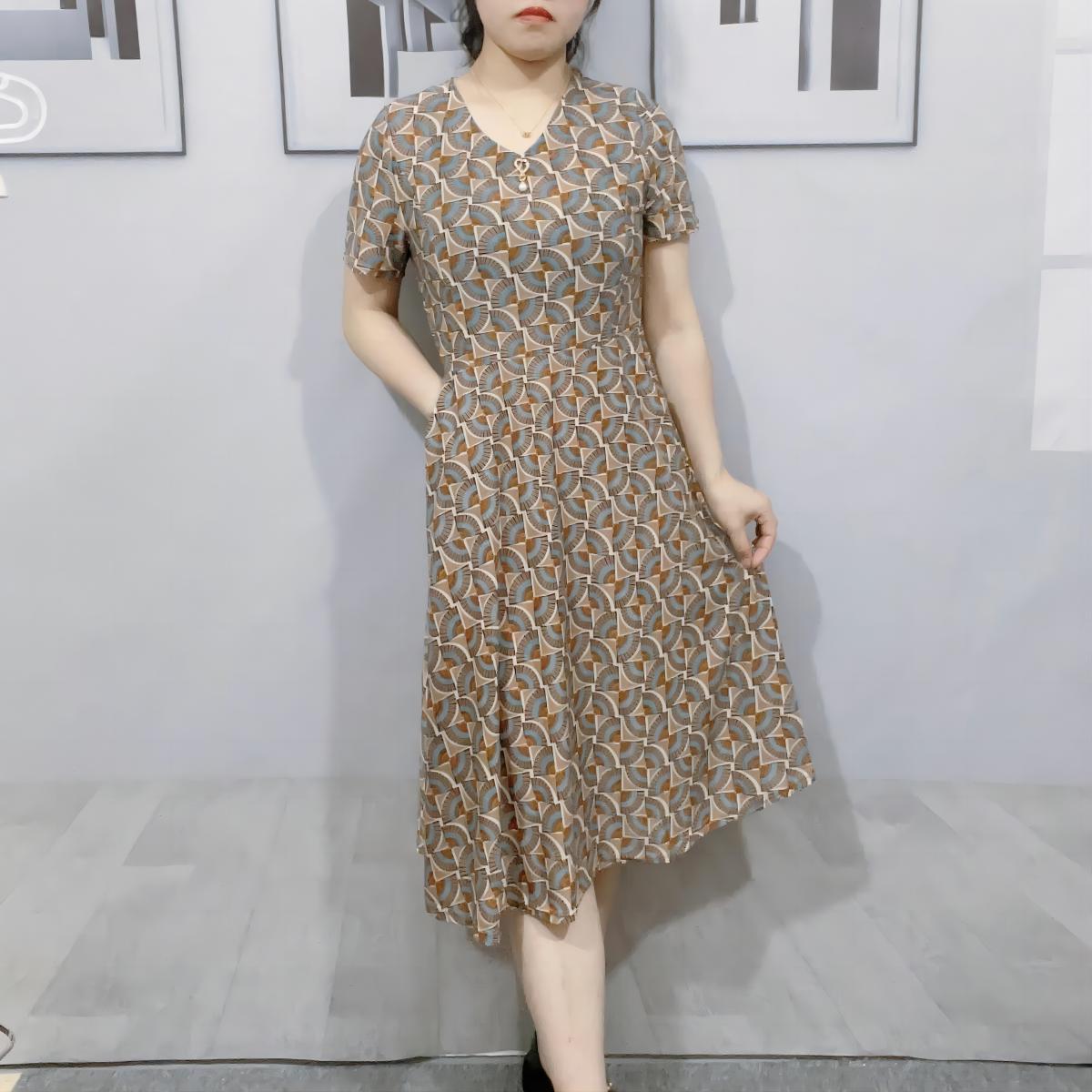 连衣裙夏季中老年妈妈50岁到60岁时尚宽松遮肚子显瘦大码中长裙子详情30