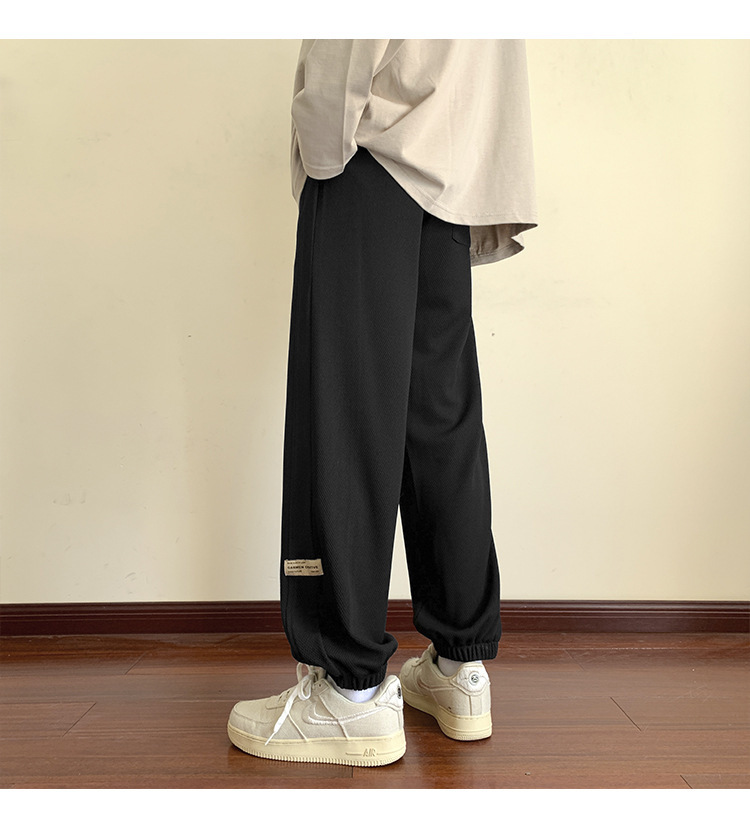 华夫格裤子男士2024秋季潮牌宽松九分束脚卫裤大码青年休闲运动裤详情31