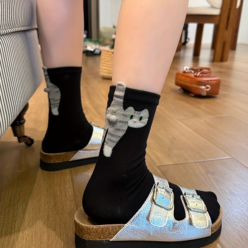 现货立体猫咪叮叮当蛋蛋袜子2025新款可爱搞怪女袜纯色防滑中筒袜详情7