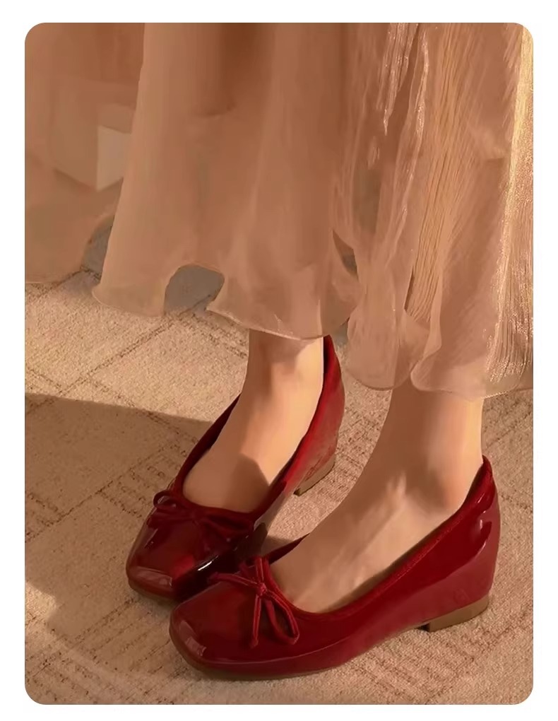 小个子蝴蝶结红色漆皮单鞋女鞋子2025年春秋新款内增高芭蕾舞婚鞋详情18