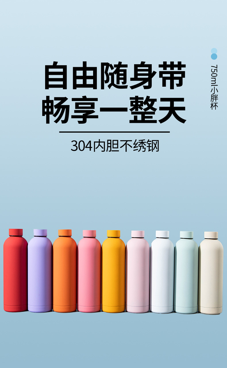 跨境新款美式小口杯304不锈钢双层保温杯大容量户外便携运动水壶详情1