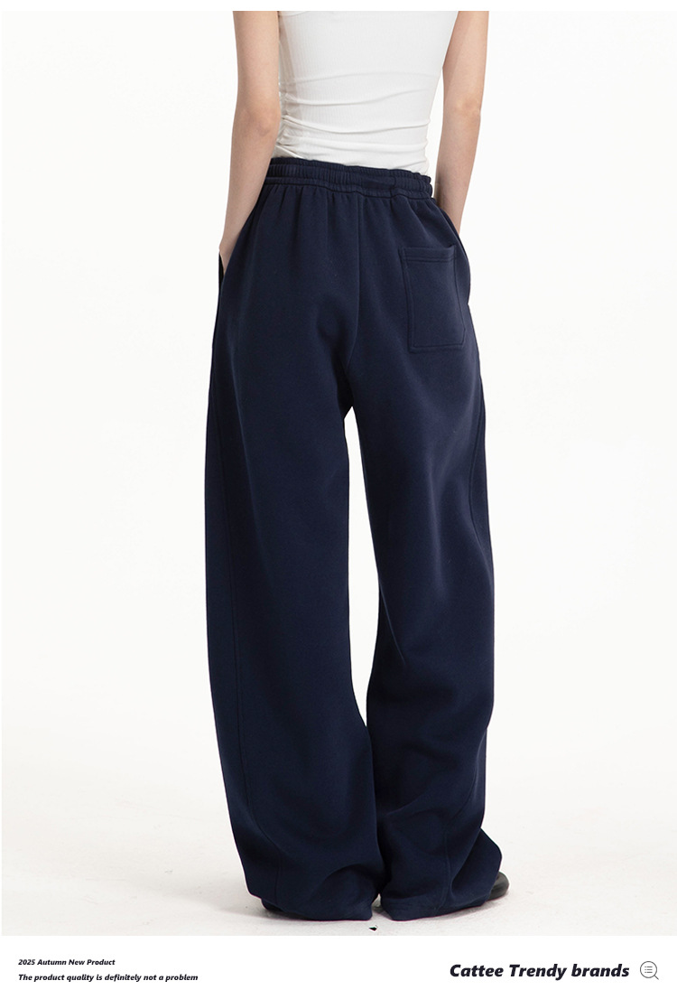 College-style solid-color straight-leg curved casual pants for men and women, loose wide-leg sport sweatpants for spring and autumn pic 28