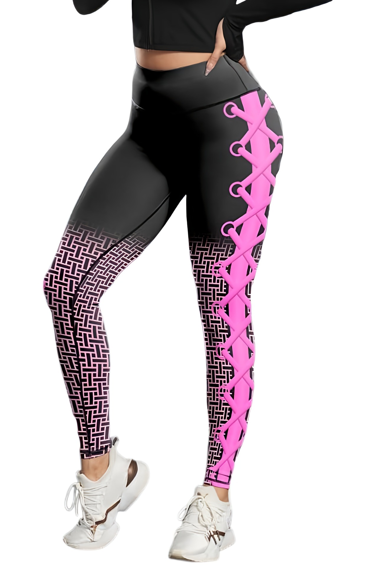 跨境新款欧美时尚印花高弹瑜伽裤提臀跑步瑜伽服林珑服饰现货批发详情29