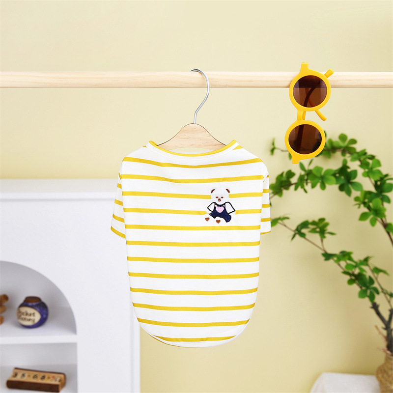 中小型狗狗春夏季新款户外玩耍居家休闲小熊刺绣条纹T恤跨境直发详情3