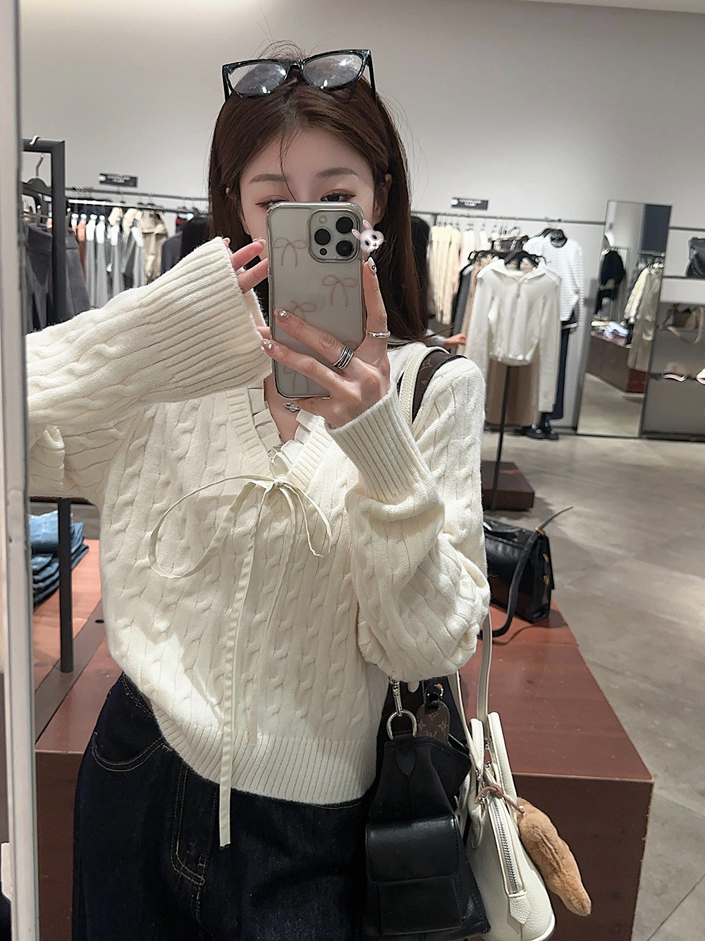 韩系学院风设计感假两件长袖毛衣针织衫女冬季蓝色温柔风修身上衣详情28