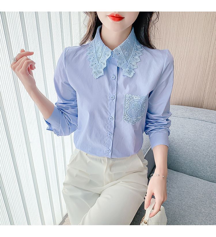春秋季2025年新款女装时尚减龄纯棉衬衫女洋气全棉蕾丝领休闲上衣详情28