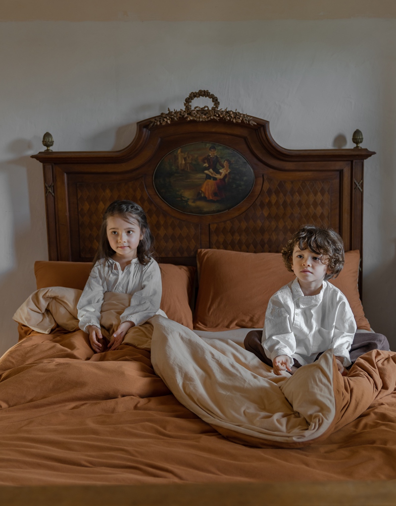 ins Japanese-style solid color all-cotton knitted cotton four-piece set, skin-friendly nude sleeping plain double-layer Indian cotton bed sheet pic 154