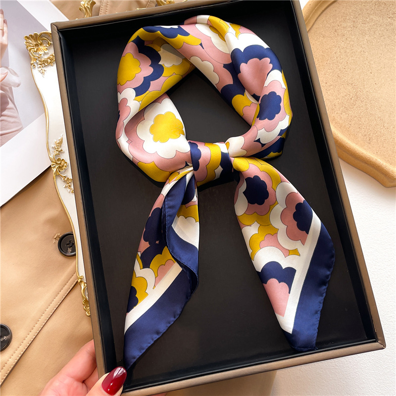 National trend peony flower small silk scarf, spring and summer satin versatile scarf, thin sun-protective headscarf, 70cm faux silk square scarf pic 21
