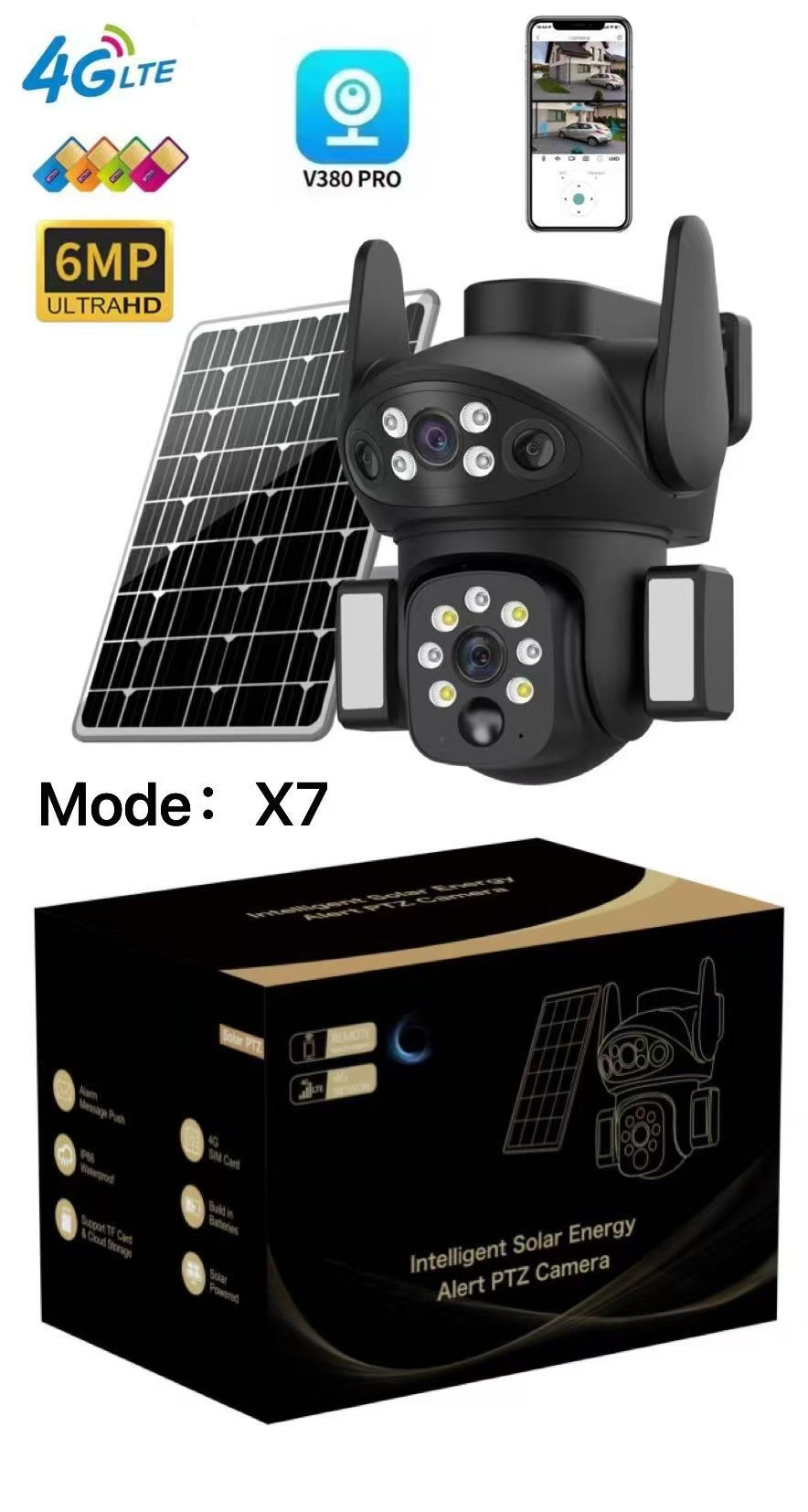 4G Solar-powered monitoring gun ball camera camera X7 high-definition solar-powered low-power camera V380PRO pic 10