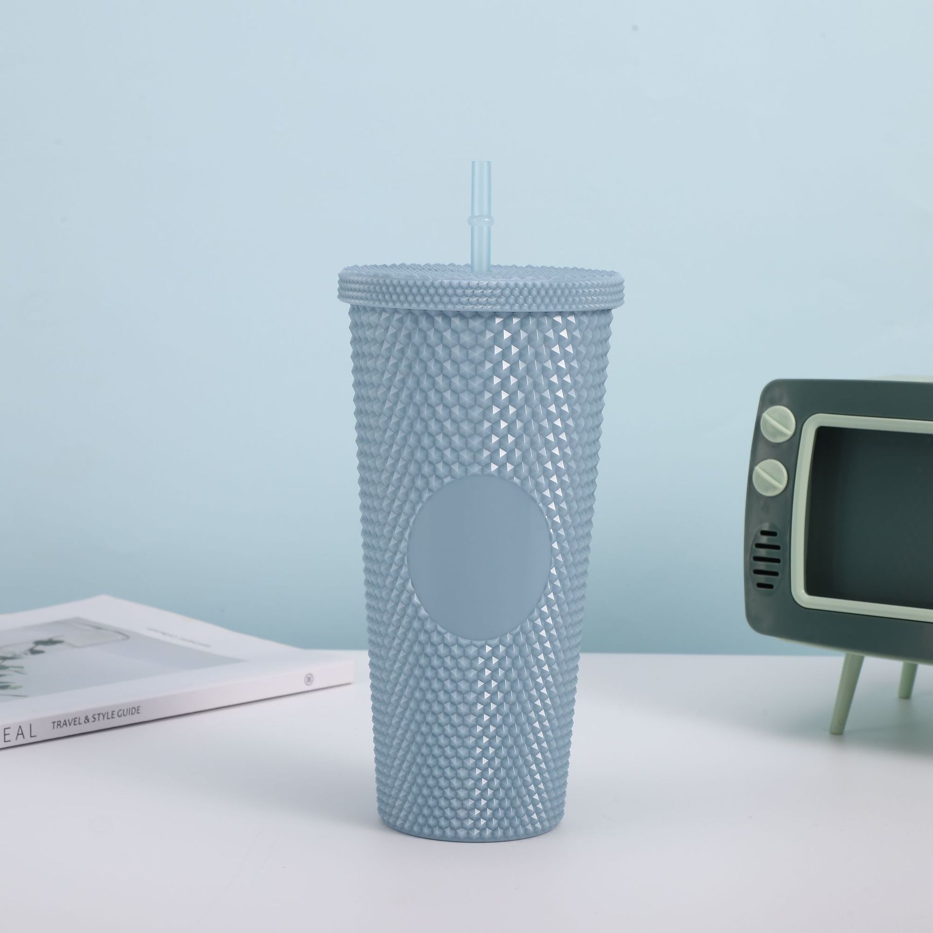 Cross-border Star Dad Double-layer Durian Cup, large-capacity plastic Straw Cup, Creative Star Bar High Appearance Level, Prickly water cup pic 22