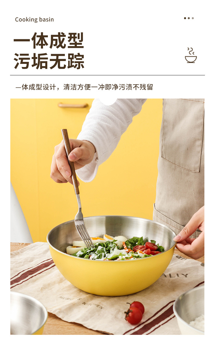 Factory direct sales of Korean-style salad bowls, stainless steel household salad bowls with scales, washbasins, baking and egg-beating cooking basins pic 15
