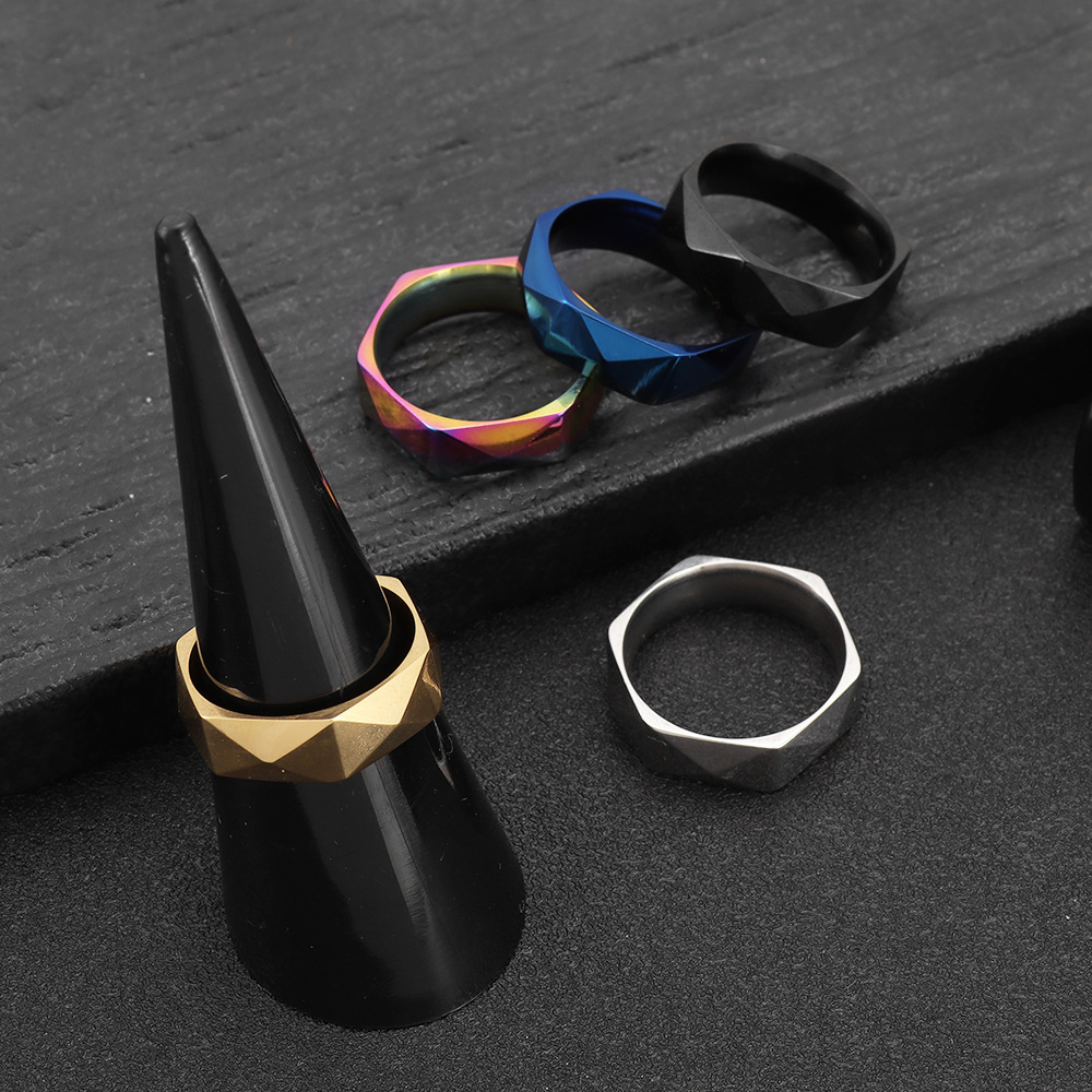 New Amazon cross-border titanium steel ring for men, 6mm diamond-shaped cut ring, simple geometric style ring pic 4