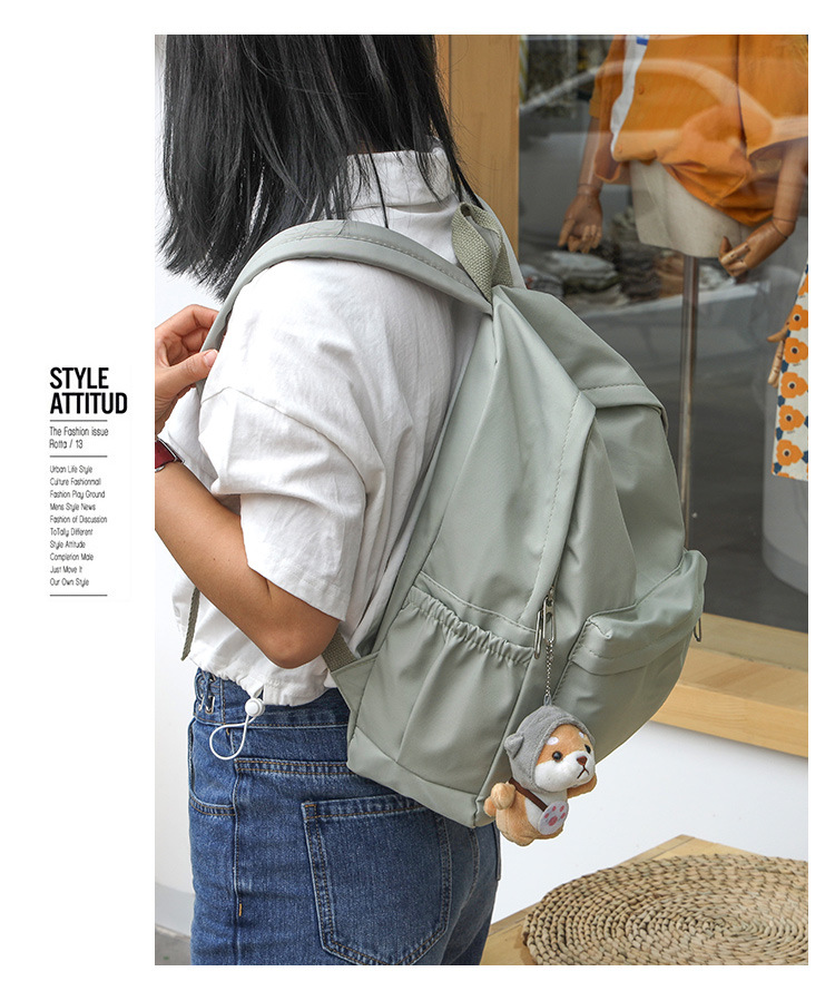 休闲大容量双肩包女生韩版纯色简约大学生书包尼龙轻便休闲背包详情28